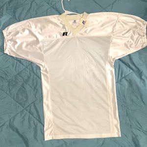 Russell white Athletic sports Tee Shirt, 100% polyester, 100% nylon, size large